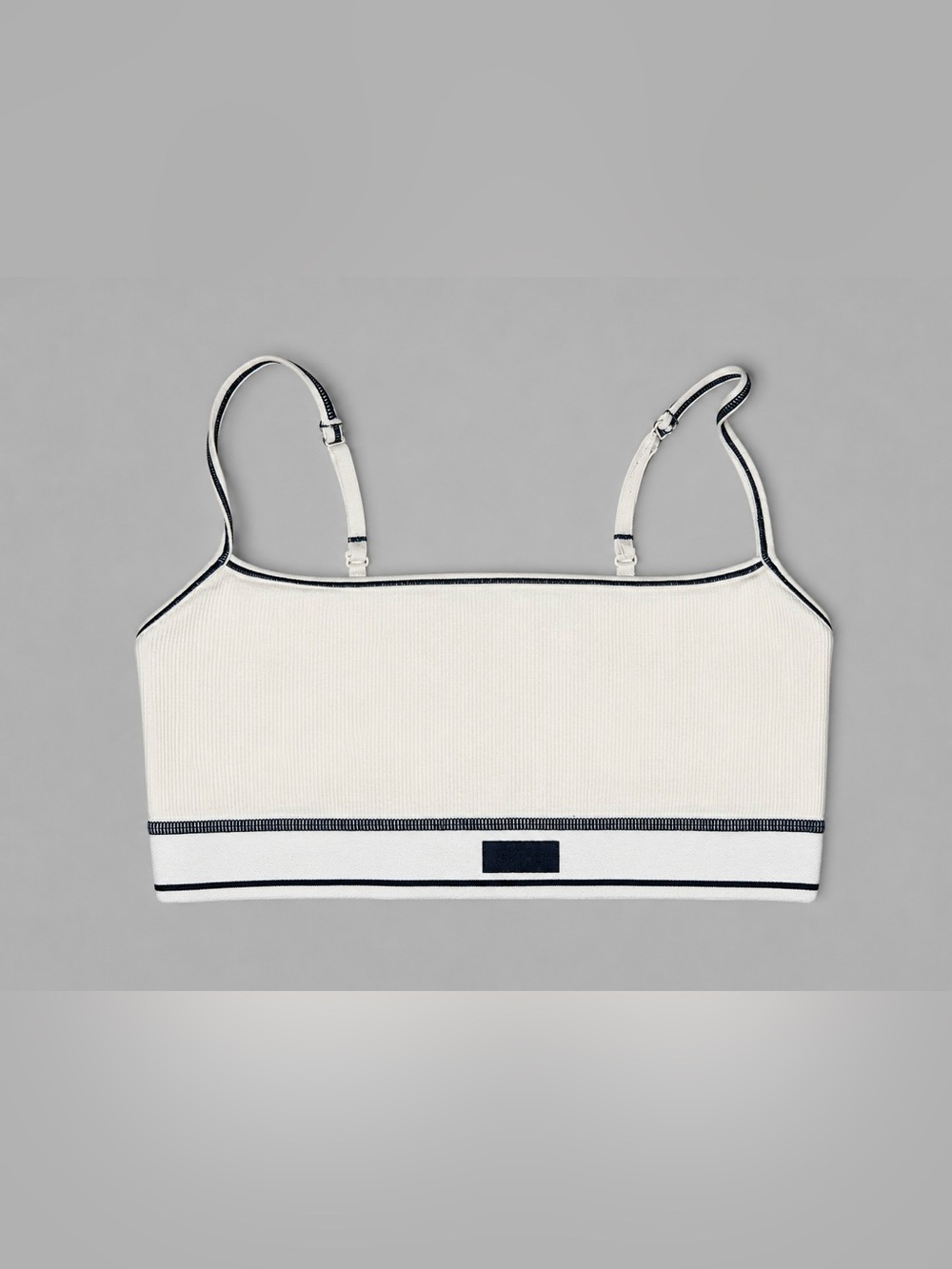 SKIMS Cream Ribbed Adjustable-Strap Bralette with Blue trim